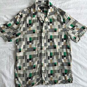 Club Monaco Green and Black Casual Button Down Shirt